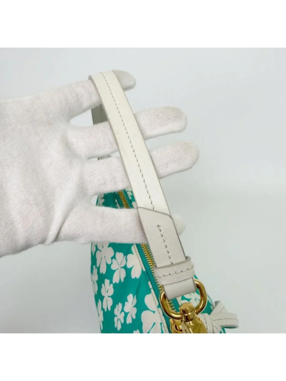Miu Miu Flower Print Re-Nylon Mini Hobo Handbag Leather Green White Gold Vintage